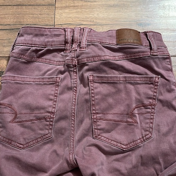 Like New American Eagle Front Tie Super Stretch Jeggings Hi-Rise Size 00 Mauve - Picture 5 of 5